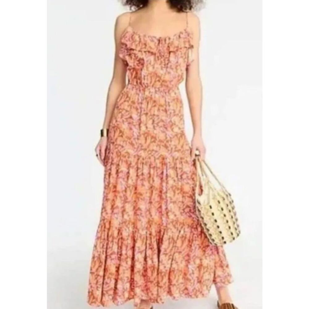 J. Crew Tiered Orange Floral Maxi Dress, Women's Size S